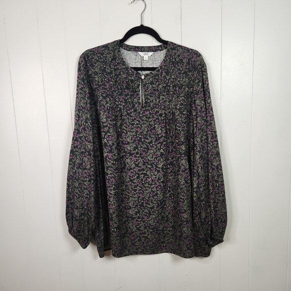 Penningtons Green Purple Floral Long Sleeve Top Blouse Size 1X New Office Flowy - Picture 4 of 10